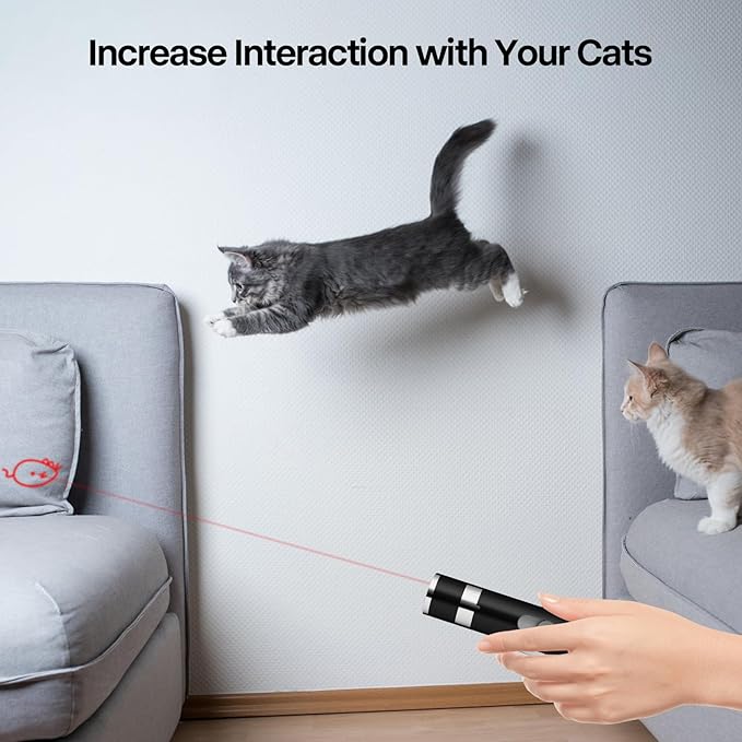 2-Piece Cat Toys Interactive for Indoor Cats, 7 Patterns, Rechargeable Pointer Toys for Kitten Pet Dog Play Training Exercise, Blue and Black