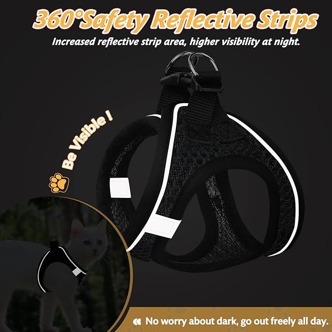 Cat Harness and Leash Set for Walking Escape Proof,Adjustable Soft Kittens Vest with Reflective Strip for Small Cats,Easy to Control