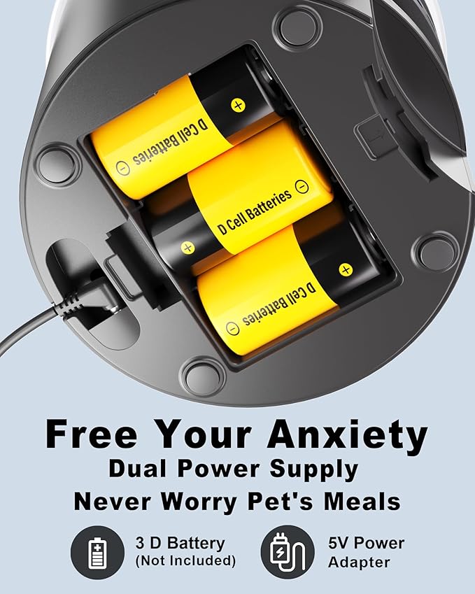 Automatic Cat Feeder Flexible Schedule Timer,6 Meals/Day,1-12 Portions/Meal,Dual Power Auto Feeder Dry Food Dispenser,10S Voice Record,for Cats & Small Dogs (Black,5.2L Stainless Steel Bowl)