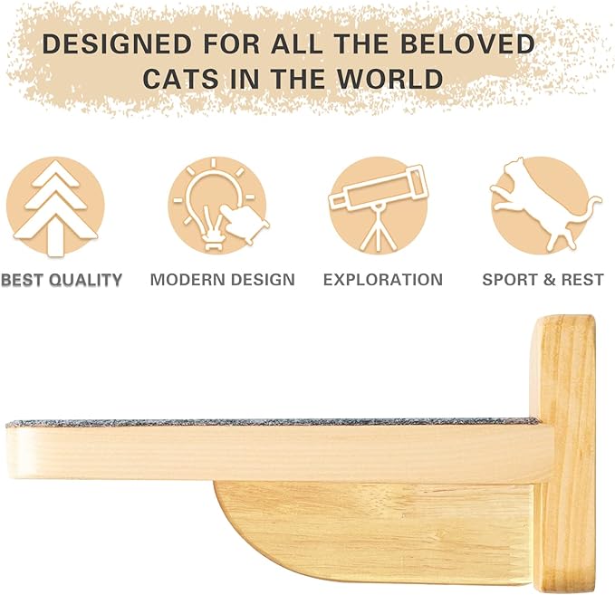 Molly & Nemo Cat Climbing Shelf Wall Mounted,Cat Climbing Step,Wooden Cat Stairway with Felt for Cat Climbing and Playing(Small )