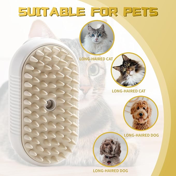 3 in 1 Steamy Hair Brush with Steamer - Suitable for Cats, Dogs, and All Pets (white)