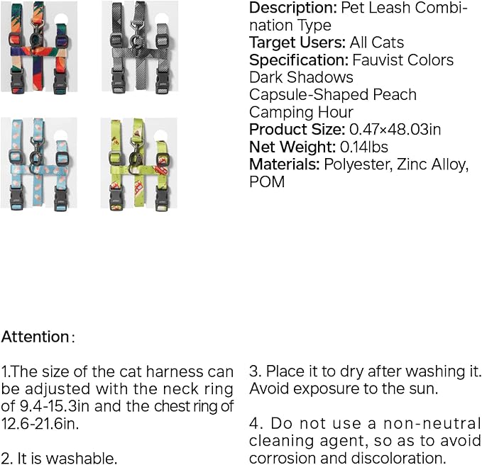 pidan Cat Harness and Leash Set, XL Size for Large Cats, Escape Proof - Adjustable Kitten Harness for Large Small Cats, Lightweight Soft Walking Travel Petsafe Harness (Multicolor-XL Size)