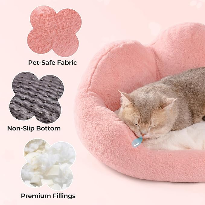 MEWOOFUN Cat Bed for Indoor Cats, Fluffy Cat Couch Bed Washable, Round Cute Pink Cat Sofa with Non-Slip Bottom, Pet Bed for Puppy and Kitten(Pink, 23")
