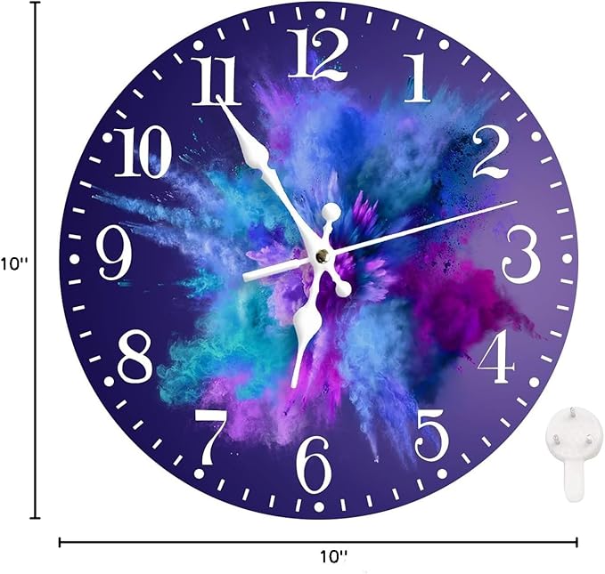 Ansouyi Round Wall Clock Battery Operated Clocks Wallclock 10 Inch,Blue Aqua and Purple Dust Explosions Silent Non Ticking Wall Clock for Living Room,Kitchen,Home,Bathroom,Bedroom,Office or School