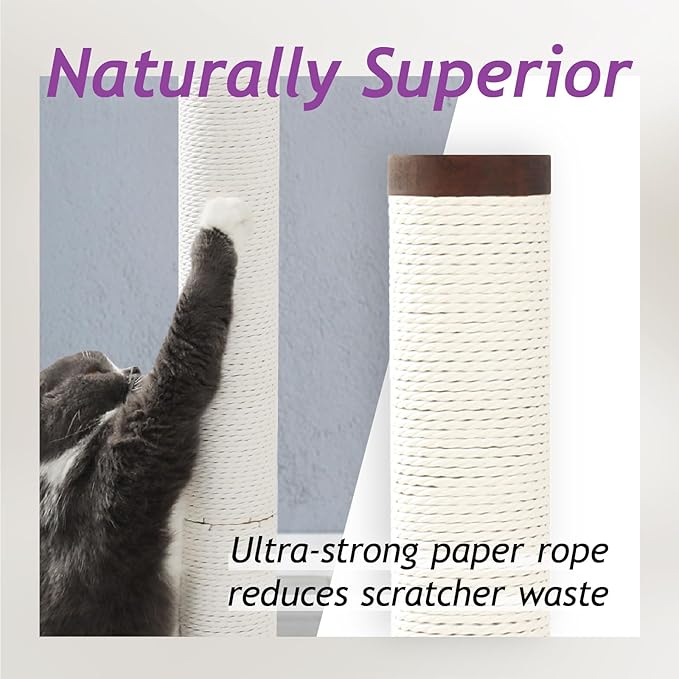 Necoichi 31.5” Tall Cat Scratching Post Kitten Scratcher Paper Rope Scratch Posts Trees with Hanging for Indoor Cats (31.5 inches for Adult Cats, Large, Dark Cherry)
