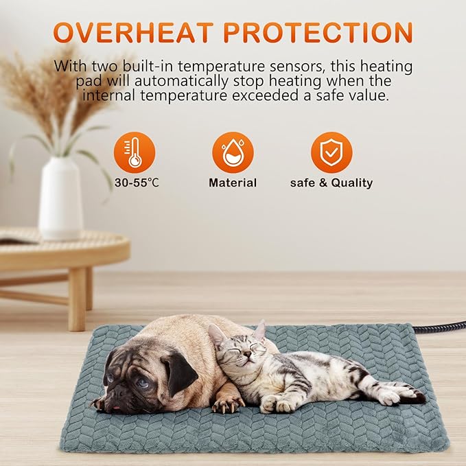 GASUR Heated Dog Bed, Waterproof Electric Dog Cat Heating Pad with Timer, Temperature Adjustable Heatded cat Bed for Winter,Auto Power-Off,Anti-bite Heating Pad for Dogs Cats-47''x28'', XLarge