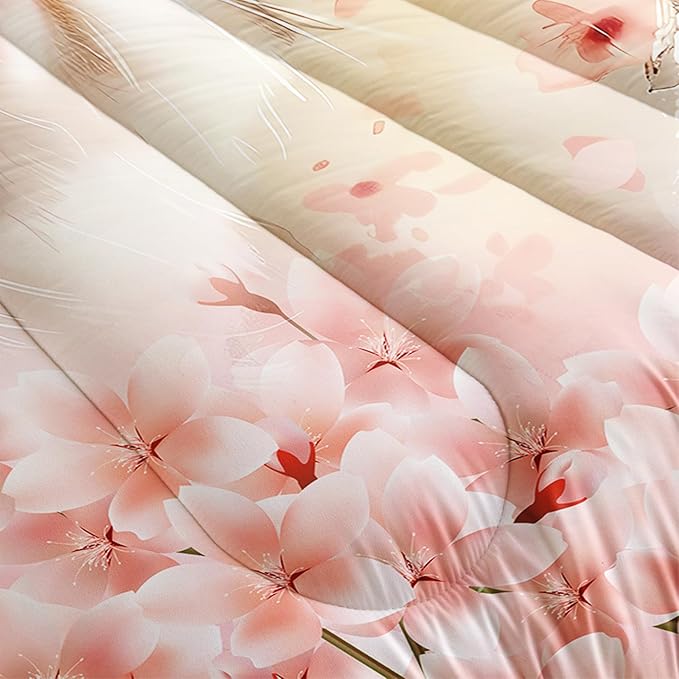 AILONEN Kawaii Cat Comforter Set Queen Size,Kids Girls Kitten Cat Bedding Printed Pink Flower Watercolor Lovely Animal Cat Comforter with 2 Pillowcases,3 Pieces