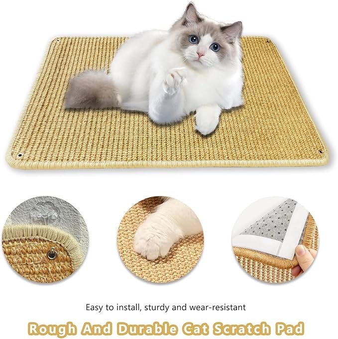2 Pcs Cat Scratching Mat, Natural Sisal Cat Scratcher Mat Sisal mat Cat Scratch mat Cat Scratch Furniture Protector Cat Scratcher Mat (Brown)