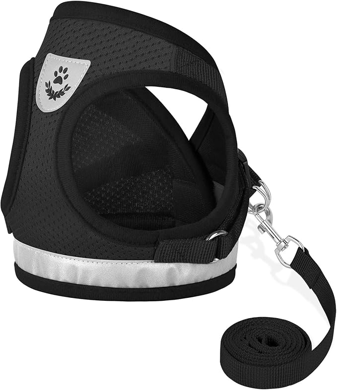 Cat Harnesses and Puppy Harness with Leashes Set, Escape Proof Cat Harness, Adjustable Reflective Soft Mesh Vest Fit Puppy Kitten Rabbit Ferrets's Outdoor Harness(blackXL)