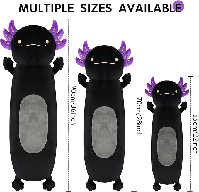 22inch Black Axolotl Stuffed Animal, Soft Long Pillow Doll Cute Axolotl Plush Body Pillow Plushies Toy Gift for Kids, Boys Birthday, Easter
