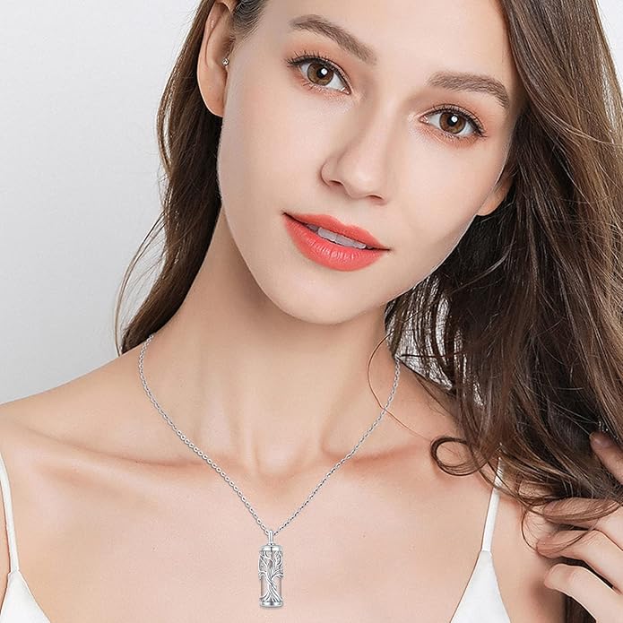 Aniu Cremation Jewelry for Ashes S925 Sterling Silver Urn Necklace Memorial Necklace for Human Ashes of Loved Ones Keepsake Pendant for Men Women