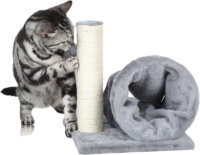 Cat Tree with Cat Play Tunnel, 11.8 in Cat Scratching Post with Scratching Board,Cat Scratch Pad with Toy Ball for Indoor Cats,Protect Furniture