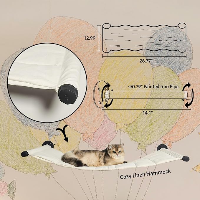 Cat Wall Frame for Climbing. Handcrafted Pine Furniture: Sisal Rope Suspension Bridge, Cat Hammock, Steps and Travel Platform. Suitable for Climb, Perch, Activity. DIY Cat Highway and Cat Wall.