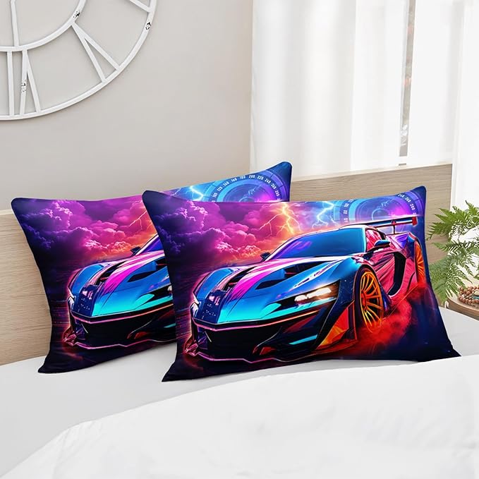 AILONEN Kids Race Car Bedding Set Twin Size,Red and Blue Speed Extreme Sport Racing Car Comforter Set for Boys Teen,3 Piece Soft Racer Duvet with 2 Pillowcases