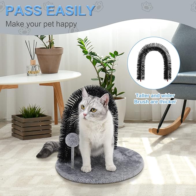 Cat Scratching Post with Cat Arch,Cat Self Groomer Massager Hair Brush Cat Scratcher Toys Fur Grooming Toy with Interactive Balls for Indoor Cats- Reversible Design