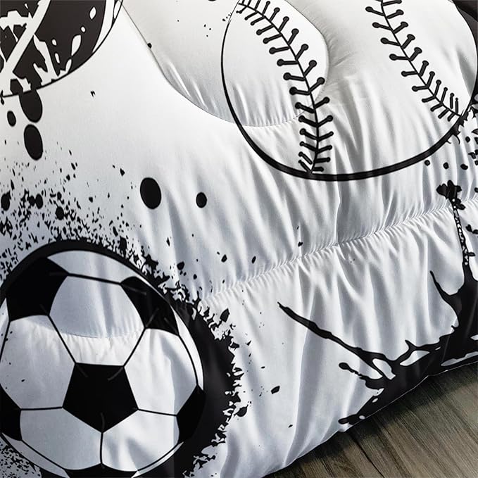 Axolotl Ball Sports Queen Comforter Set, Football Soccer Bedding, Baseball Comforter Set, Hip Hop Graffiti Artwork Bedding For Boys Kids Men, 1 Quilt 2 Pillowcases