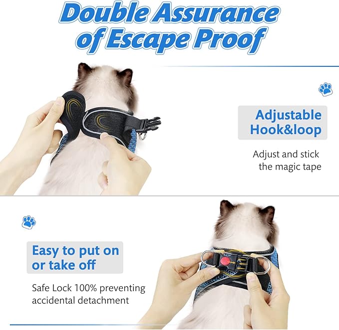 Cat Harness and Leash Set for Walking Escape Proof,Adjustable Soft Kittens Vest with Reflective Strip for Small Cats,Easy to Control