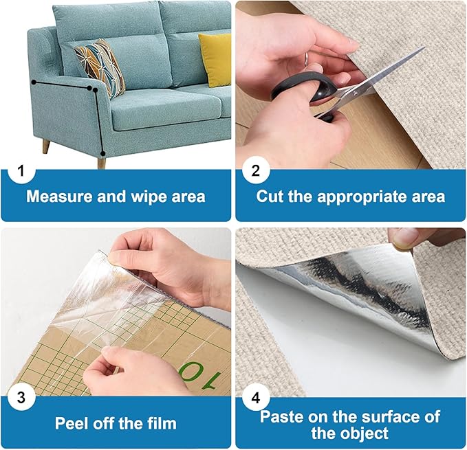 Cat Scratch Furniture Protector Pads with Self-adhesive Backing, 98.5"X15.8" Beige Randomly Cutting Trimmable Cat Scratch Carpet Mat Post Tree Shelves Cover Replacement for Sofa,Wall,Couch,Door,Corner