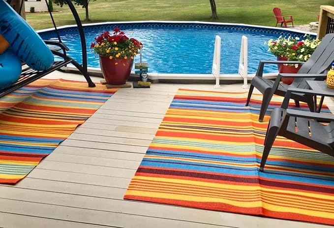 BalajeesUSA Outdoor Rug - 2 PK 5x7 Multi Color Reversible Recycled Plastic Straw Rugs Outdoor Patio Rugs Clearance Waterproof Large RV Camper Mats Outside 188