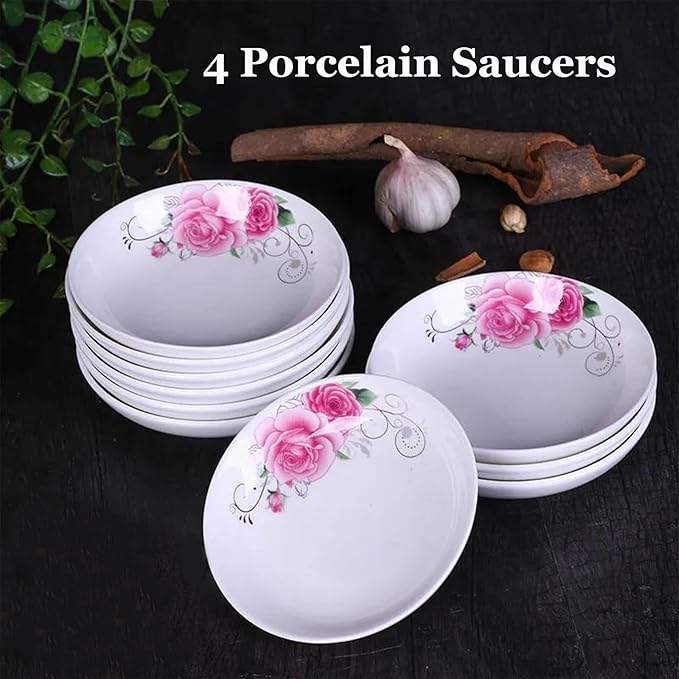 4-Pack Flower Pattern Ceramic Saucer Dishes, 4-Inch Side Dishes for Sushi, Snack, and Seasoning