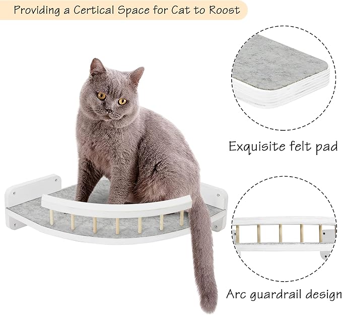 Cat Hammock Cat Wall Shelves with 3 Steps, Cat Shelves and Perches for Wall, Cat Wall Furniture Cat Climbing Shelf, Cat Scratching Post Cat Wall Shelf for Indoor with Plush Covered, Gift for Cat