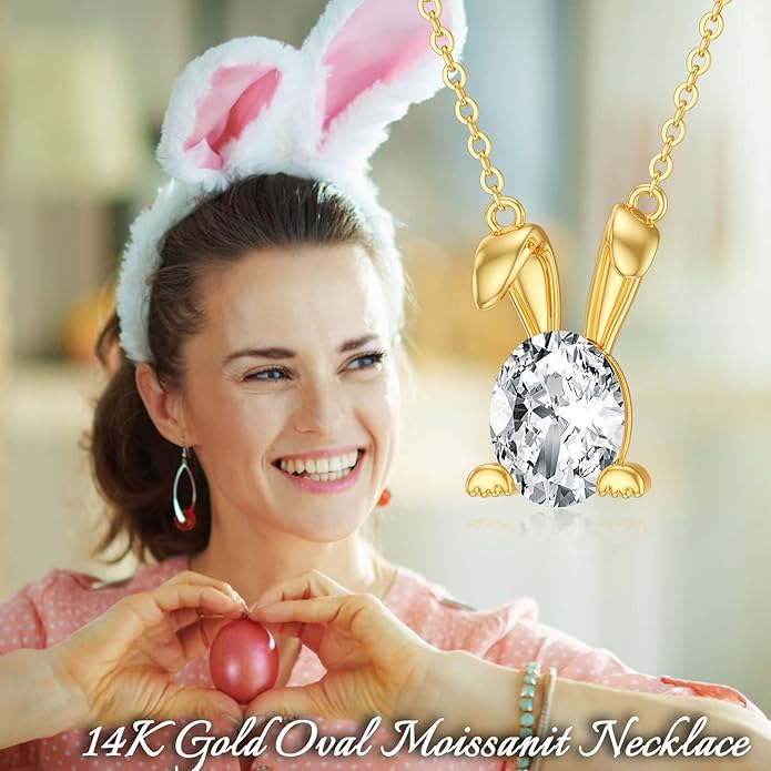 WSX 14K Real Gold Animal Necklace for Women, Bear/Cat/Rabbit/Elephant/Horse Pendant Charm Jewelry Gifts Mother Day Valentine Christmas