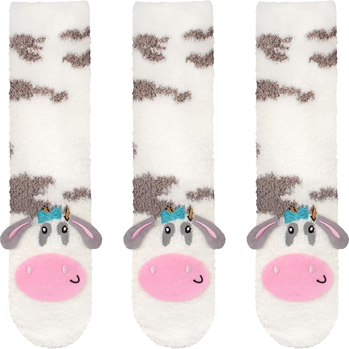 BambooMN Super Soft Warm Cute Furry Animal Non-Slip Fuzzy Cozy Fluffly Crew Winter Home Socks, Value Pack
