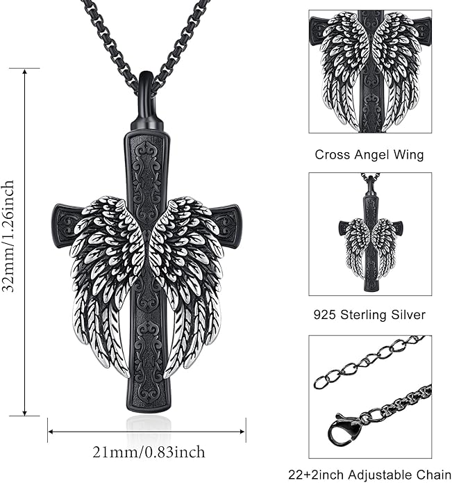 Aniu Cremation Jewelry for Ashes S925 Sterling Silver Urn Necklace Memorial Necklace for Human Ashes of Loved Ones Keepsake Pendant for Men Women