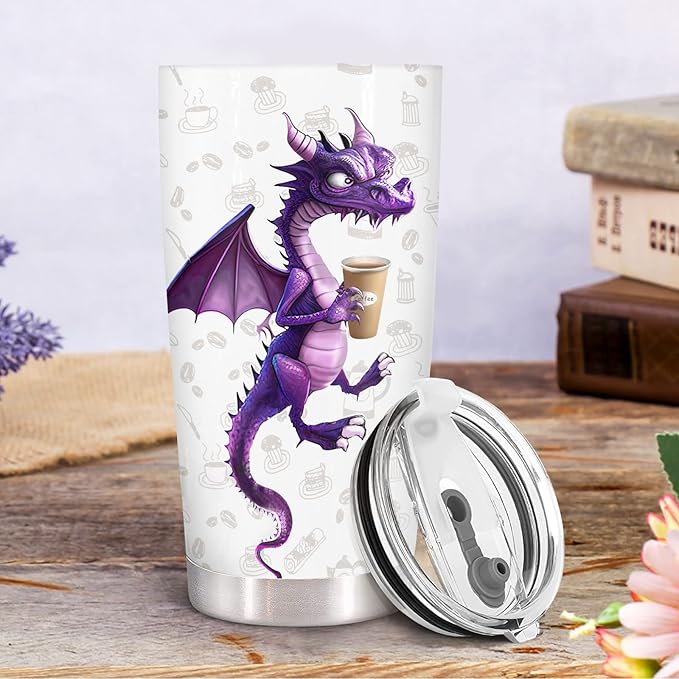 34HD Purple Dragon Tumbler with Lid, 20oz Stainless Steel Vacuum Insulated My Four Moods Coffee Mug, Dragon Gifts for Men Women Best Friend, Funny Birthday Gift Ideas