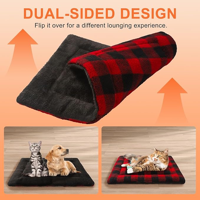 BEAUTYZOO Self Warming Cat Bed, Self Heating Cat Pad 28 x 19 inch, Double Sided Heated Cat Dog Mat, Soft Thermal Blanket for Indoor Outdoor Large Kittens Small Puppy Pets, Washable, Buffalo Red