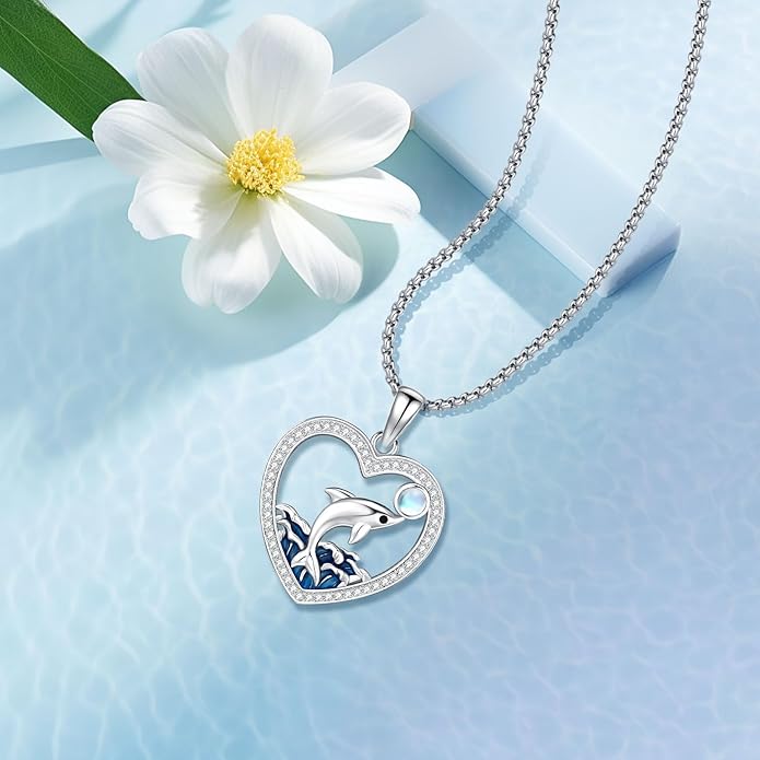 Black Cat/Dolphin/Bat Necklace Animal Pendant 925 Sterling Silver Cute Animal Jewelry Graduation Gifts for Women Men Animal Lovers Christmas Holiday Birthday Fathers Day