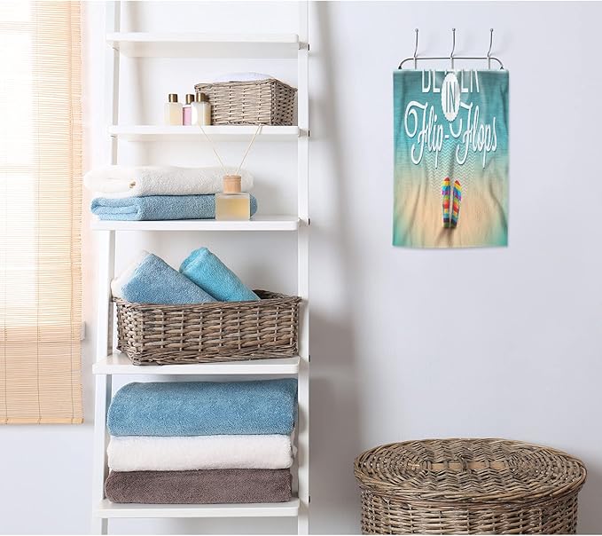 AOYEGO Life is Better in Flip-Flops Hand Towels Summer Beach Seagull Sea Towel Highly Absorbent Soft Towel Kitchen Bath Decor for Women Men 15x30 Inch