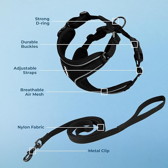 Voyager Escape Proof Cat Harness and Leash Set with Reflective Stitching, Neoprene Handle 5ft - Supports Small, Medium and Large Cats, Kittens for Walking by Best Pet Supplies - Black, XXS