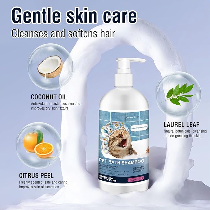 500ml 16.9 Fl Oz Cat Shampoo for Cats and Kittens Gentle Care for Itchy and Sensitive Skin Long-Lasting Aromatic Shower Gel Purely Botanical Formula Pet Shampoo