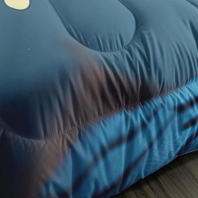 Ailonen Cute Cat Comforter Set, Full Size Sunflowers & Starry Moon, 3D Kawaii Duvet Set, 3 Pieces (1 Quilt & 2 Pillowcases)