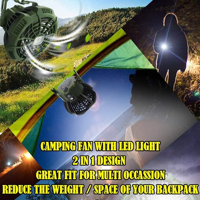 ayamaya Rechargeable Camping Tent Fan with LED Light, Remote Control, 7800mAh Portable Camping Lantern Fan USB Desk Ceilling Fan for Car, Office, Hurricane Emergency Survival