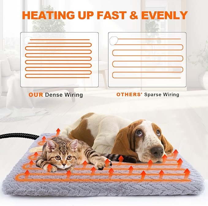 ENJOY PET Pet Heating Pad, Heated Cat Bed Indoor Heated Dog Bed with Chew Resistant Steel Cord, 12 Level Timer and Temperature Cat Heating Pad, Heated Pet Bed Electric Heating pad for Puppy Cats Dogs