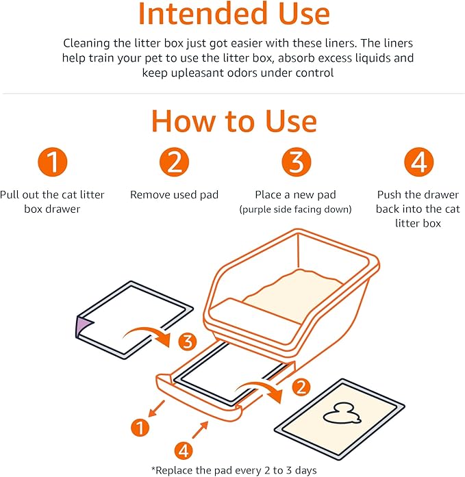 Amazon Basics Cat Pad Refills for Litter Box, Unscented, 60 Count (Pack of 1), Purple