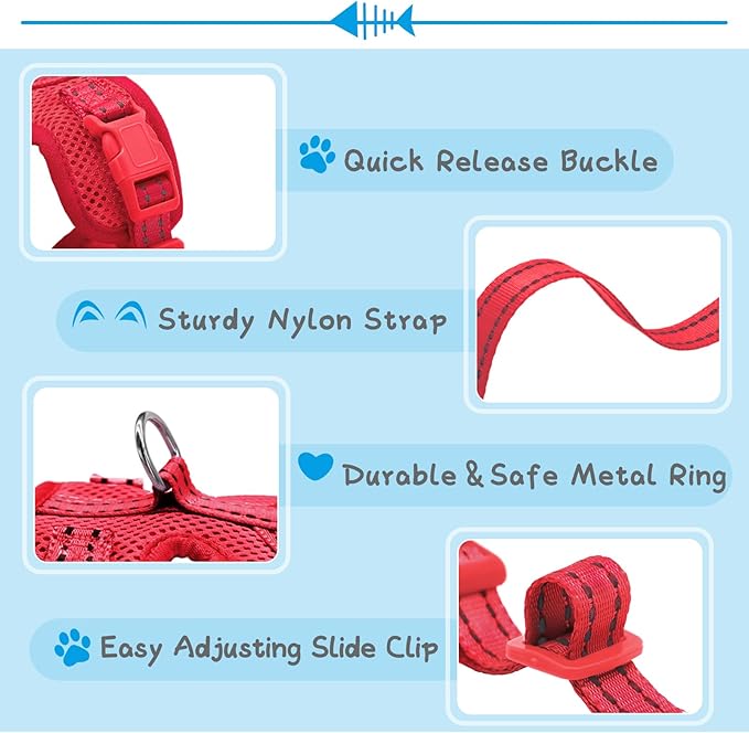 Supet Cat Harness and Leash Set for Small to Large Cats Adjustable Cat Vest Harness with Reflective Trim Universal Cat Leash and Harness for Cats/Puppies