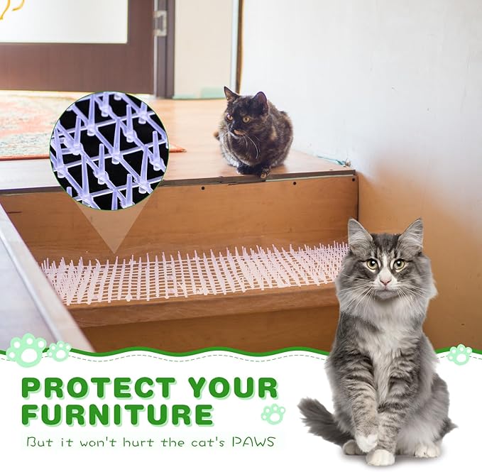 Sanwuta 2 Pcs 26.3 ft Cat Spike Mat Outdoor Cat Deterrent Mat with Spikes Prickle Strips Indoor Dog Digging Deterrent Anti Cats Network Cat Spikes with 10 Staples for Garden Fence (White)