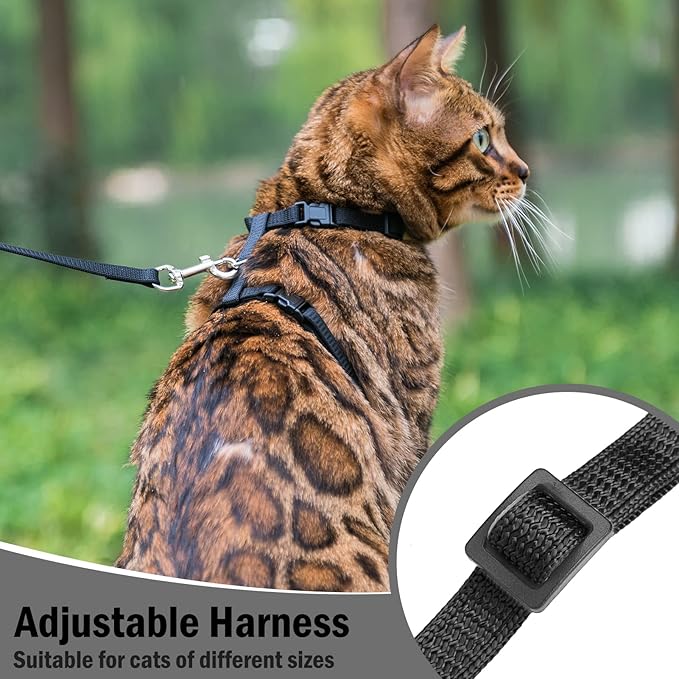 PUPTECK Adjustable Cat Harness and Leash Set Escape Proof Kitten Strap Collar for Walking Travel, Black