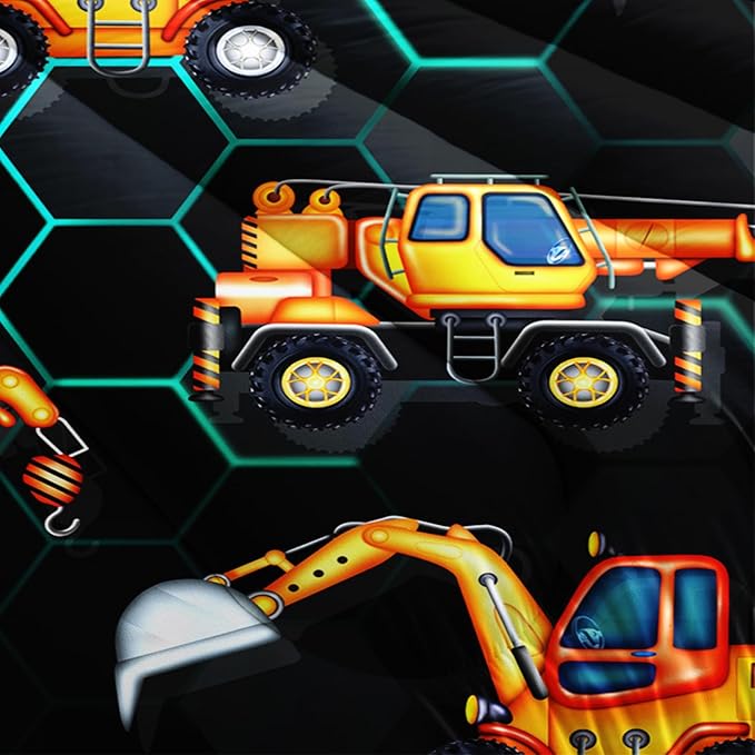 AILONEN Kids Cartoon Excavator Comforter Set Queen Size,Vehicles Construction Truck Bedding Set for Boys Teen,3 Piece Soft Duvet with 2 Pillowcases