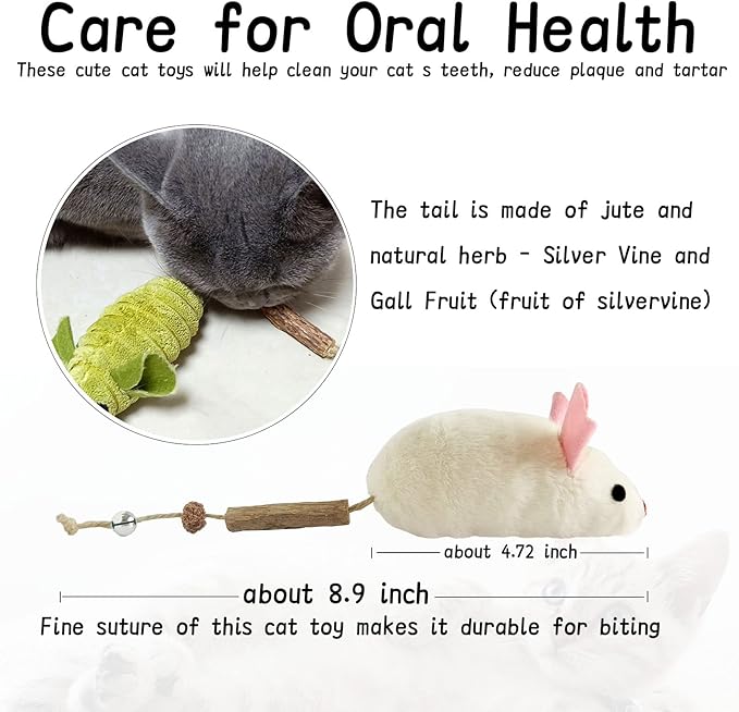 3Pcs Organic Cat Toys with Bells, Cat Chew Toy Large Mouse Toys for Cats, Cat Catnip Toys with Bell, Catnip Cat Mouse Toys, 8.9inch Cat mice Bell Organic Cats Toys