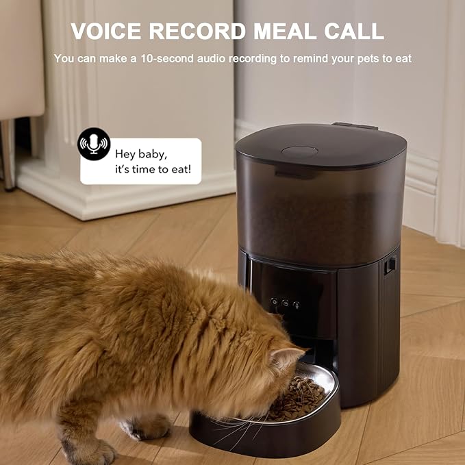 Automatic Cat Feeder WiFi with App Control, Voice Recorder, 4L Dry Pet Food Dispenser for Cats & Dogs with Freshness Preservation, Custom Feeding Times & Portions, Dual Power