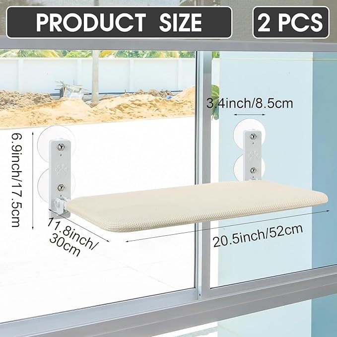 2 Pack Cat Window Perch Cordless Cat Window Hammock Foldable with 4 Suction Cups Solid Frame Breathable Mesh Cat Window Seat Cat Beds Foldable Lounger Kitten Shelf for Indoor Cats Rabbit