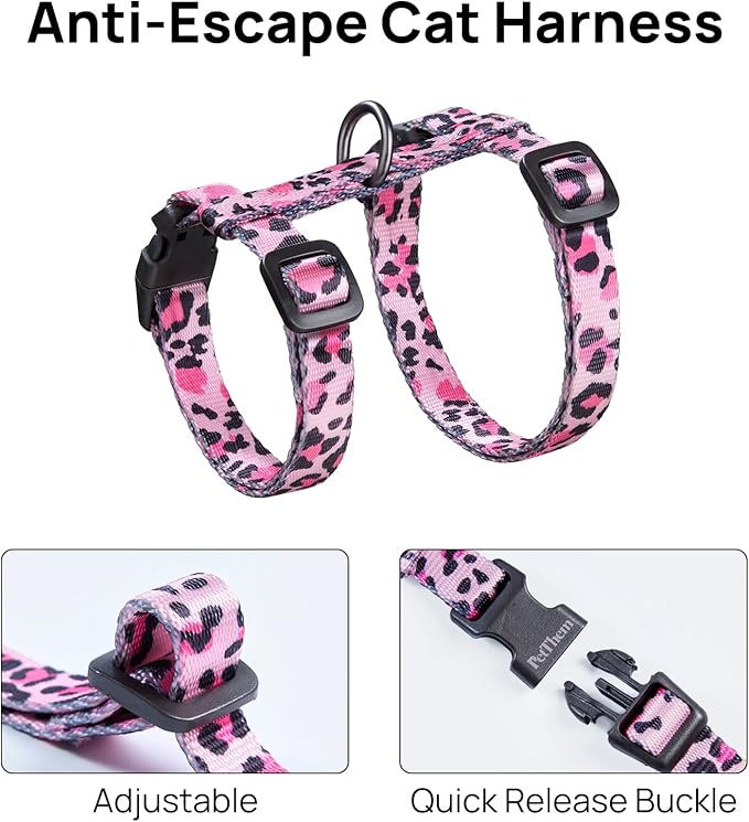 Cat Harness and Leash Set - Escape Proof Adjustable Cat Harness, Comfortable Soft Lightweight, Use Safe & Easy, Walking Travel Kitten Harness for Small Medium Large Cats (Pink)