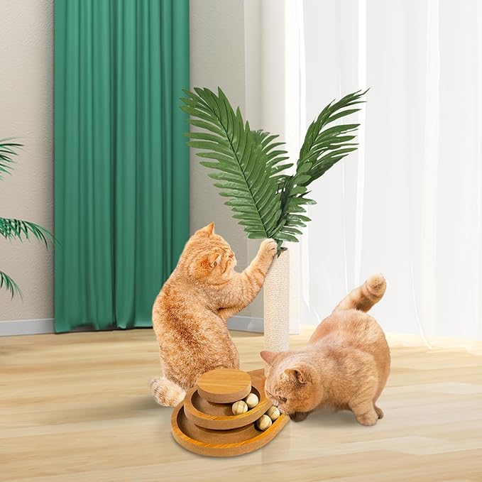 TONY HOBY Cat Scratching Post, Sisal Scratching Pole with Leaves, Interactive Cat Toy for Small Medium Cats (23.6 in, White)