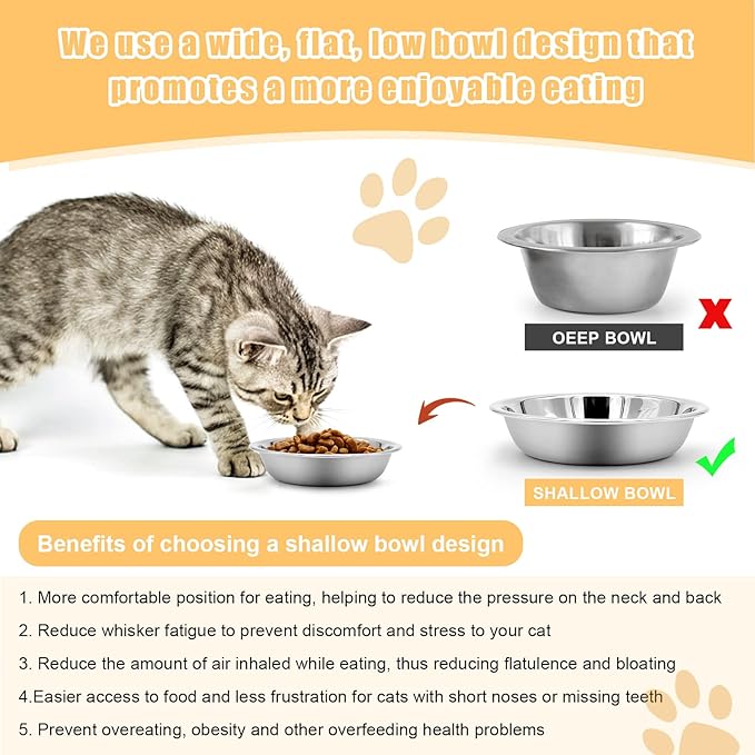 12 PCS Cat Bowls Whisker Friendly, Shallow Wide Flat Cat Food Bowls Stainless Steel,Metal Cat Dishes Whisker Fatigue Relief,Replacement Basic Cat Plates for Elevated Stand,Dishwasher Safe…