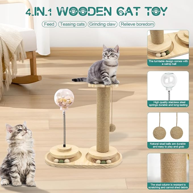 Buwico Kitten Scratching Post, Kitten Toys with Dangling Ball, 15.7" Tall Premium Sisal Scratch Posts for Indoor Cats and Kittens