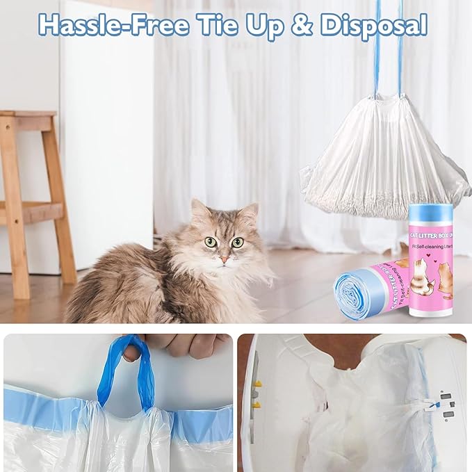 100 Count Self-Cleaning Cat Litter Box Liners Compatible With Automatic Cat Litter Box, Drawstring Heavy Duty Cat Litter Receptacles Bags Replacement Trash Bag -19" x 18"